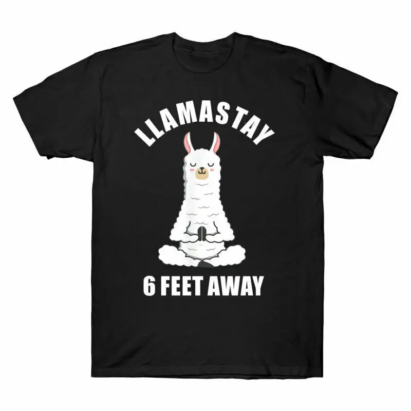 Llamastay 6 Voet Afstand Heren T-Shirt Grappige Lama Sociaal Afstandsend Katoen T-Shirt