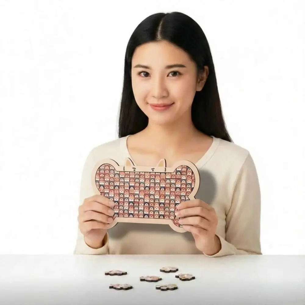 Brain Burning Cat Wooden Puzzle Snowman Puppy Raccoon-shaped Jigsaw Animal Puzzle DIY Assembly Unique Irregular Puzzle