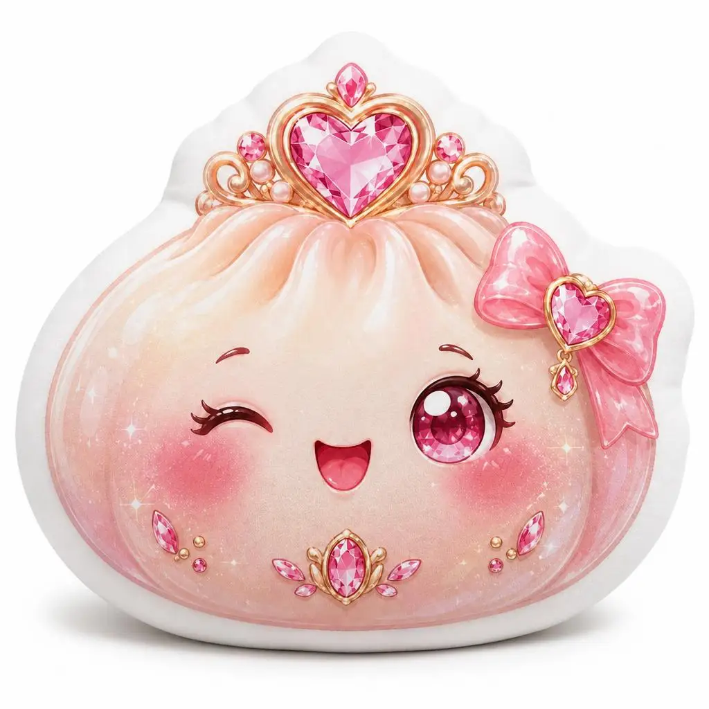 Cream Pink Heart Princess Kawaii Dumpling Bow Crown Plush Pillow Cushion Funny Stuffed Throw Pillow Home Decor Gift Sofa Bed
