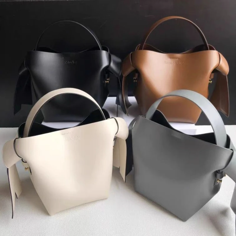 

Women's Aesthetic Luxury Brand Swedish Bowknot Basket Vintage Tote Studios Leather Shoulder Crossbody Soft Leather Lsatchel Bag