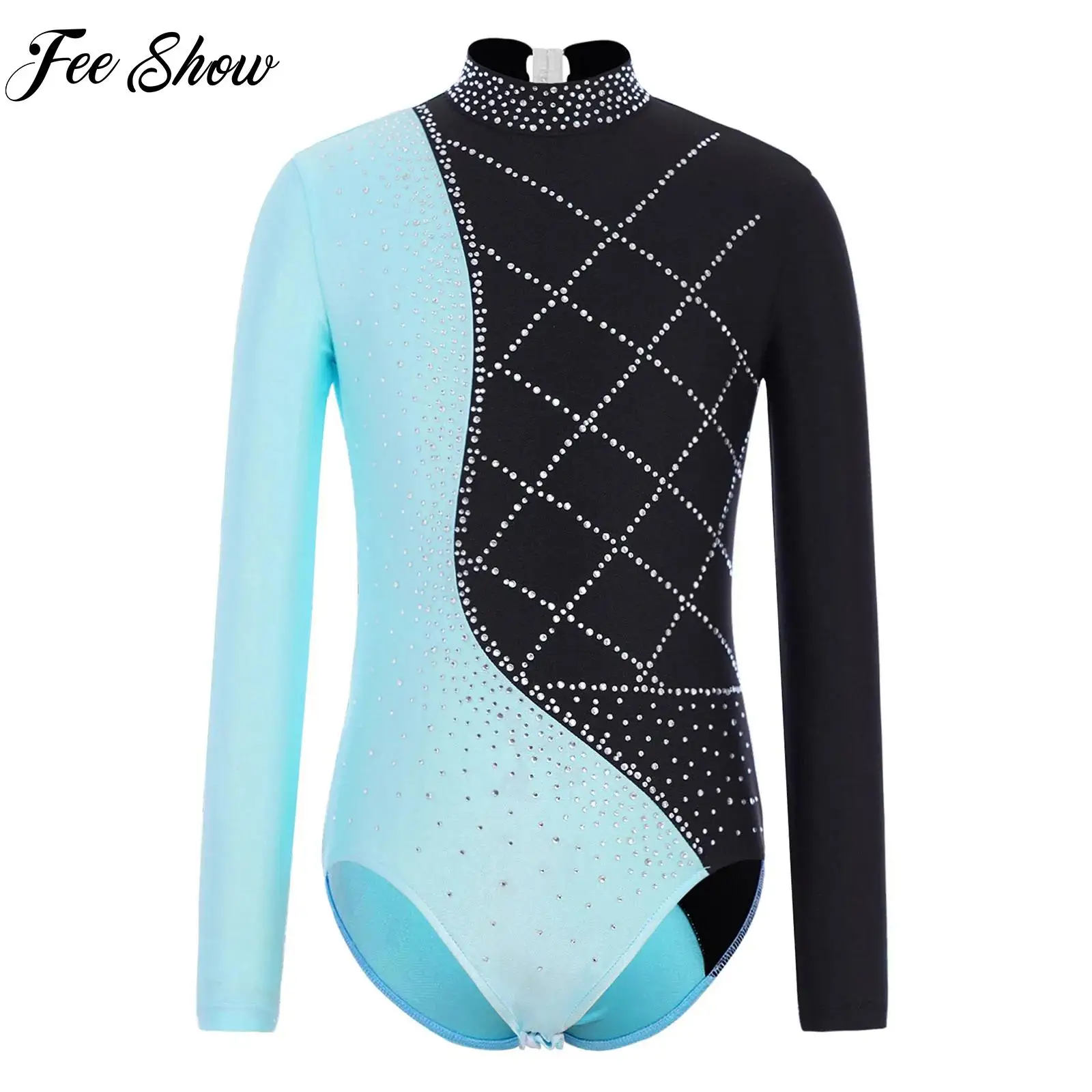 

Child Rhythmic Gymnastics Ballet Dance Leotard Girls Long Sleeve Rhinestones Figure Skating Dance Performance Costume Leotard