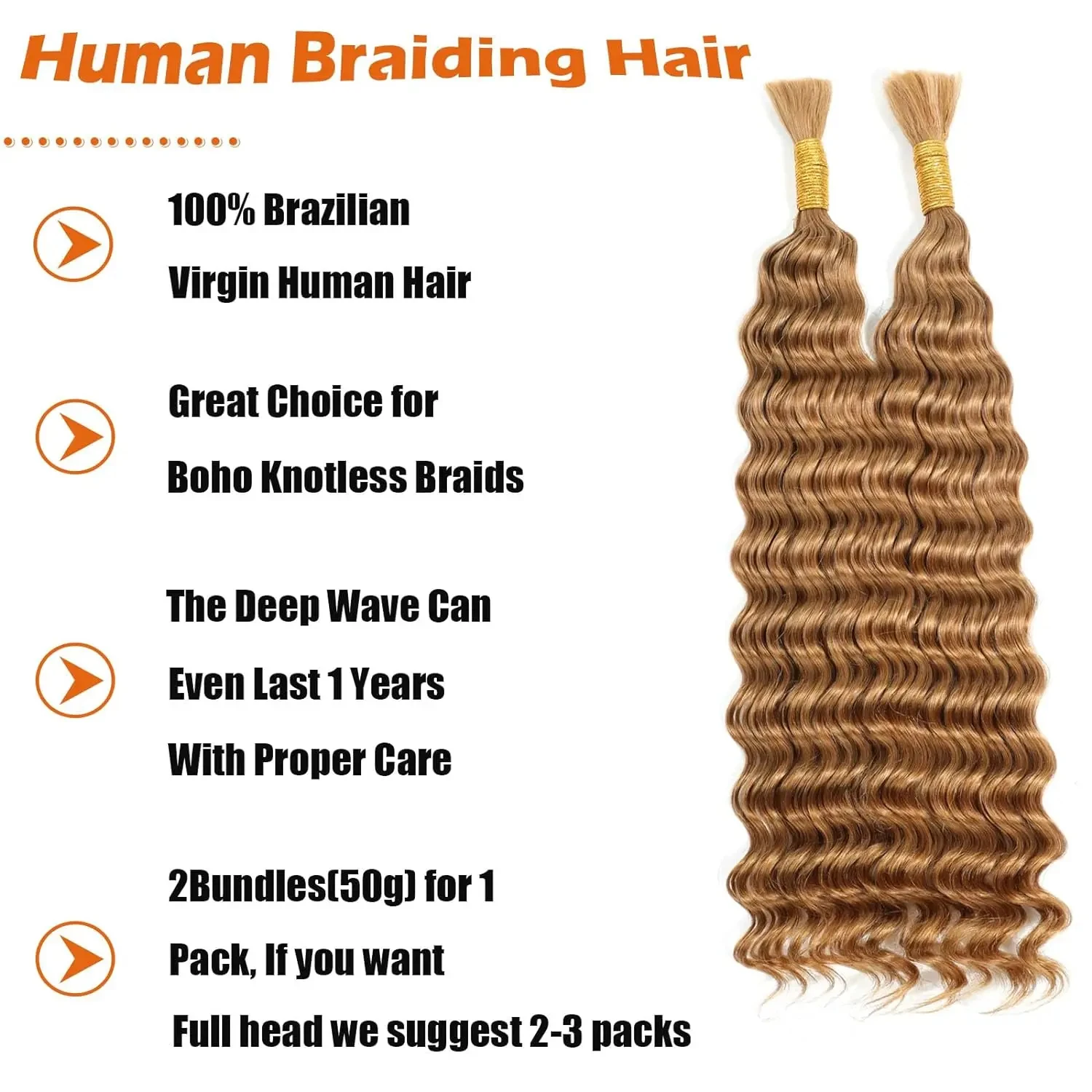 Extensiones de cabello humano 100% ondulado para mujer negra, pelo virgen brasileño sin trama, extensiones de trenzas bohemias a granel, 28 pulgadas