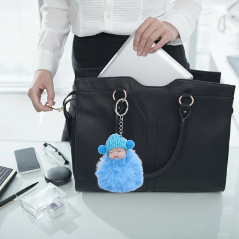 12 Pcs Sleeping Baby Pendant Key Ring Plush Fluffy Cute Emulational Doll For Handbag Purse NO.892-15