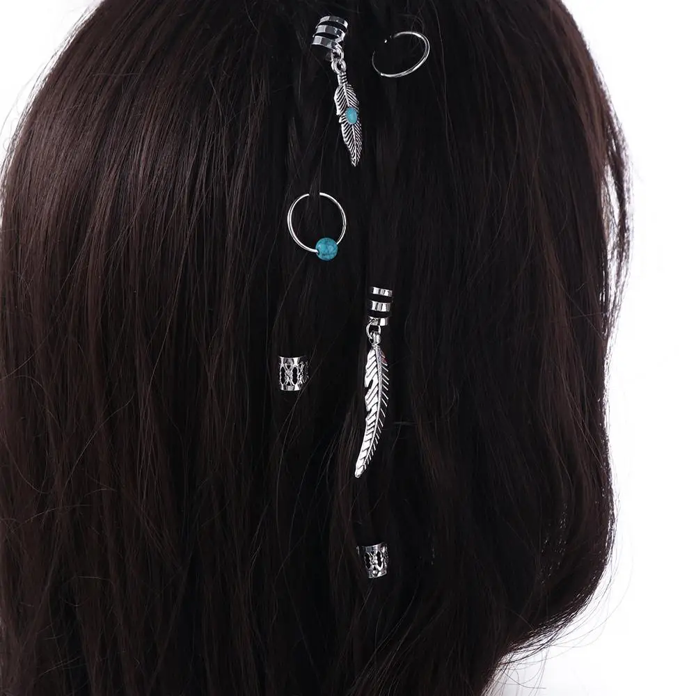 

31pcs Turquoise Hollow Out Hair Ring Dread Locks Metal Cuff Clips Dreadlocks Beads Charm Headwear Hair Braid Tubes Decor