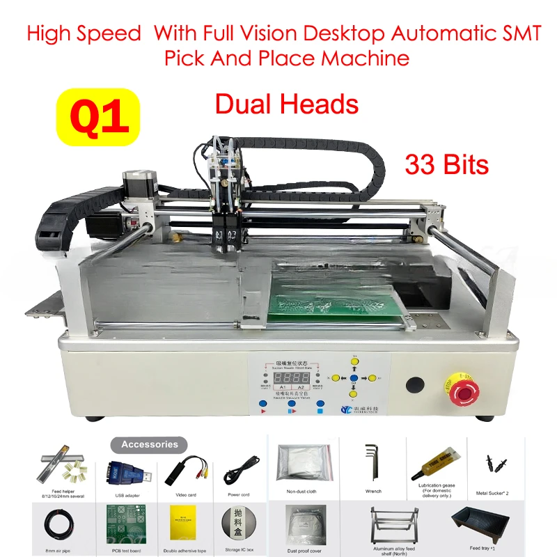 For Q1 High Speed 33 Bits Full Vision Desktop Automatic SMT Pick And Place Machine Chip Mounter LED SMD Dual Heads