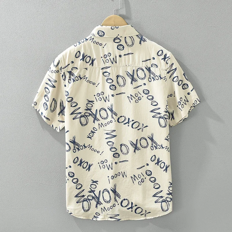 Camisa de manga corta con estampado de letras para hombre, camisas informales con cuello vuelto, ropa de moda con bordado de letras, novedad de verano 2024