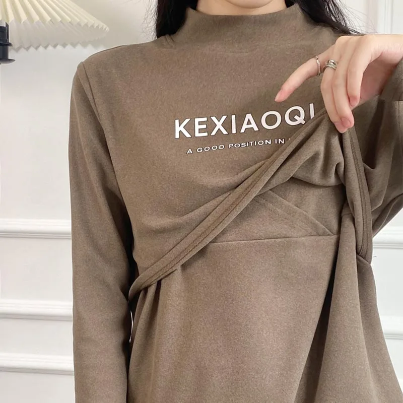 

Футболка с длинным рукавом для беременных, одежда для кормящих мам, теплые топы с высоким воротником для весны и осени, одежда для грудного вскармливания для беременных женщин