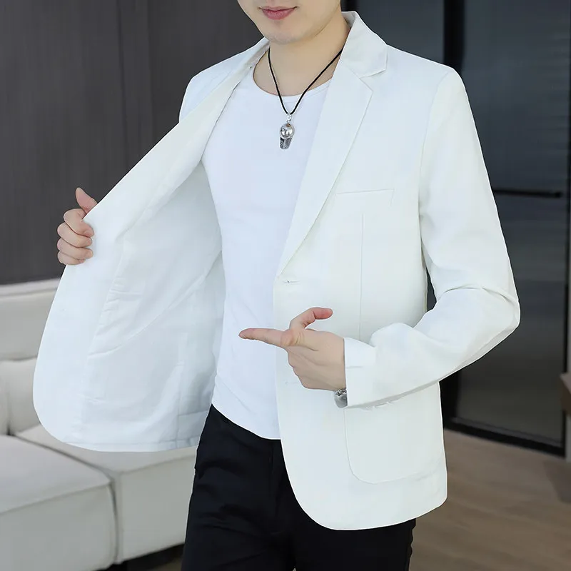 

Two-Button Casual Men's Suit Jaet Slim Fit Busin Formal Korean Sle Spring Autumn Top Polyester Fiber Long Sve