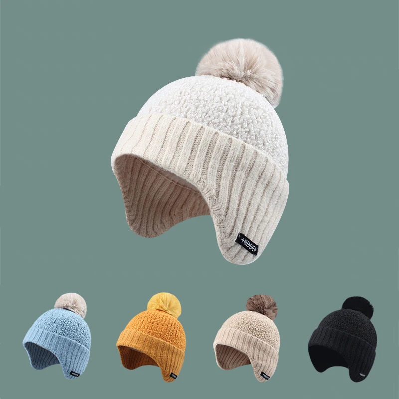 

Winter Beanie Hat for Women Knitted Hat Beanie Female Thick Ear Protection Bonnet Cap Girls Skullies Beanies