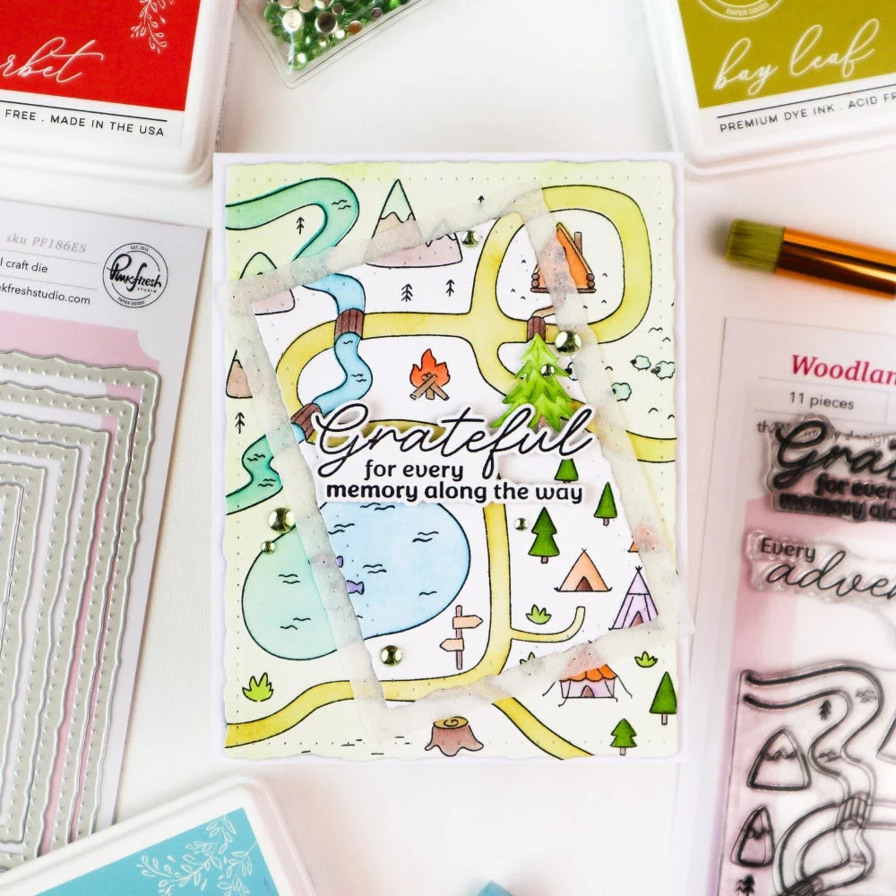 Pinkfresh New Woodland Trails Metal Cutting Dies Stencils Scrapbooking Card DIY New Retro Camp Days Clear Stamps Craft Supplies