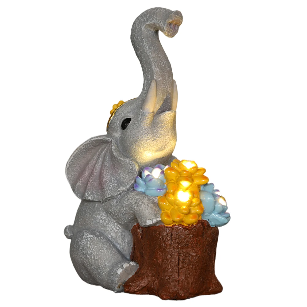 

Resin Outdoor Sculpture Statue Elephant Decor Solar Lights Loving Elephant Figurine Light for Patio Lawn Yard Art Ornament Decor