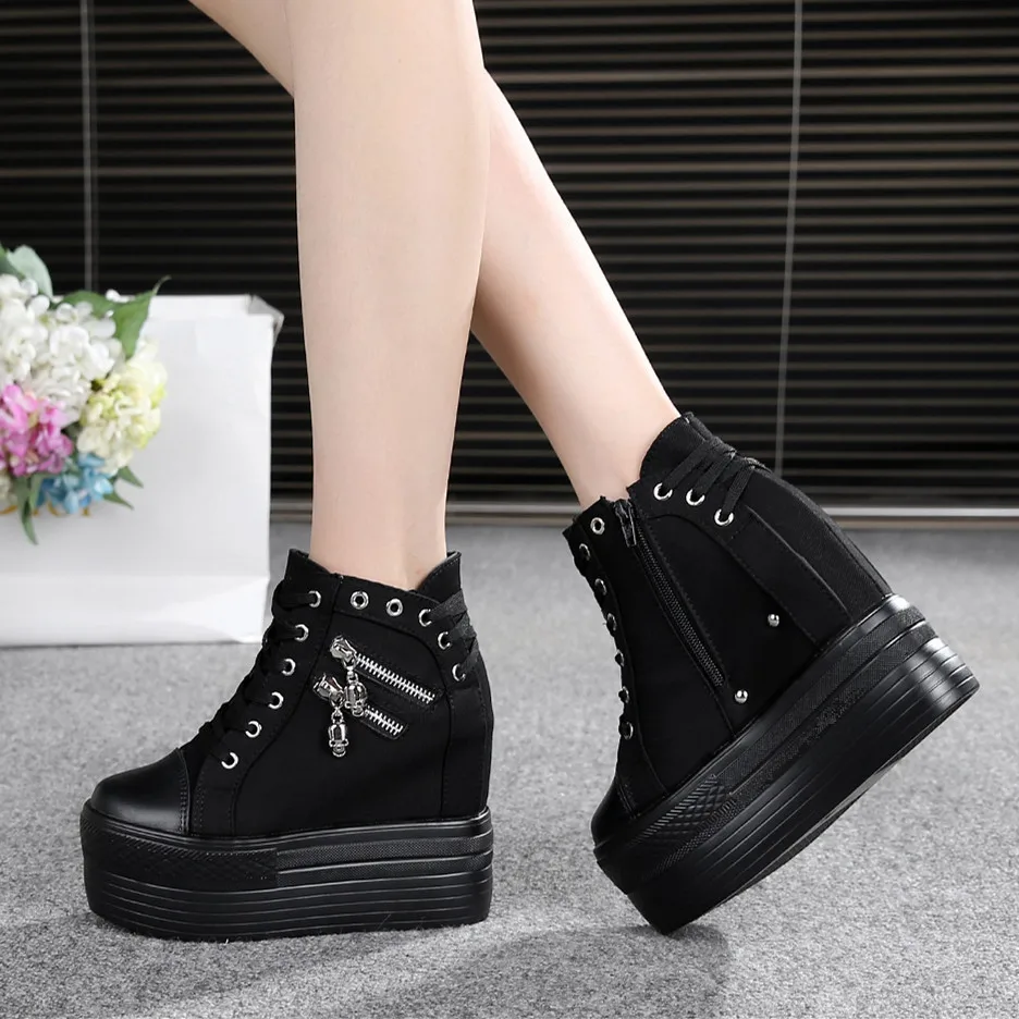 Sapatilhas clássicas de salto oculto para mulheres, sapatos de lona respirável, botas casuais para senhoras, outono, novo