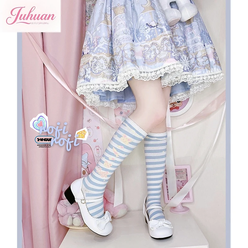 Japanese Subculture Y2k Striped Skinny Leg Socks Lolita Women's Autumn Uniform Medium Tube Socks Thick Combed Cotton Sock