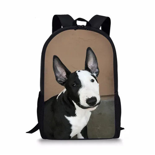 Tas ransel sekolah motif anjing 3D Bull Terrier untuk anak perempuan tas ransel buku anak-anak tas sekolah siswa SMP tas punggung Laptop perjalanan