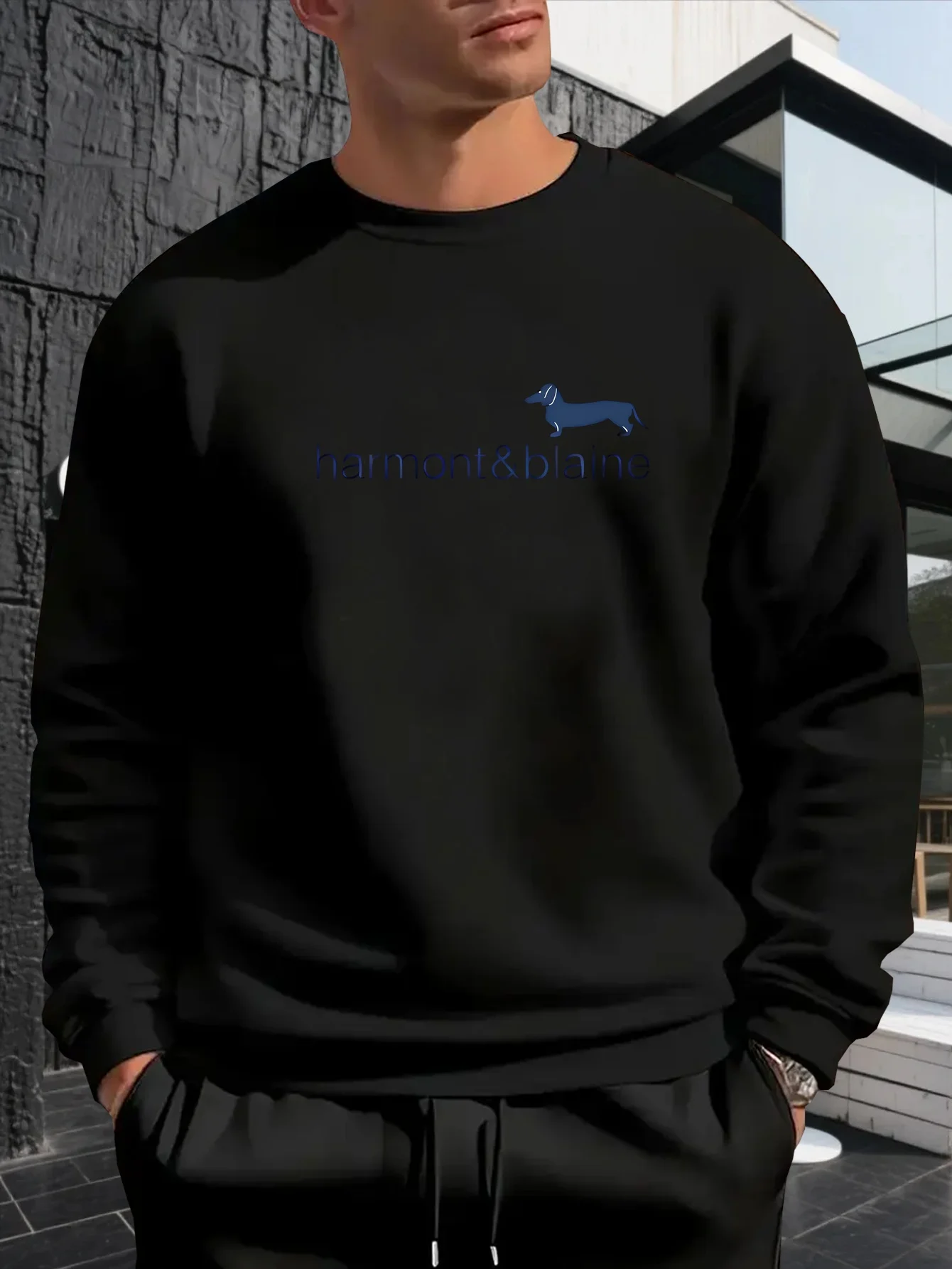 

Men'S Casual Crew Neck Sweatshirt with Harmon & Blaine Print - Lightweight, Machine Washable, Loose Fit