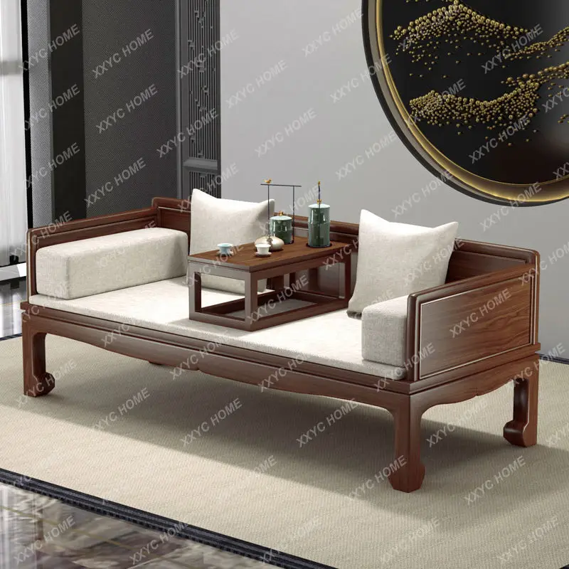 

Luohan new Chinese-style solid wood push-pull small apartment living room zen sofa bed