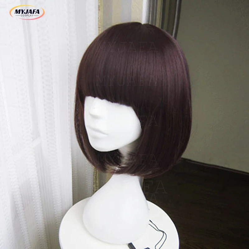 Peluca Cosplay de Anime Bungo Stray Dogs Akiko Yosano, horquilla de mariposa, pelo corto Bob púrpura negro, pelucas resistentes al calor + gorro de peluca