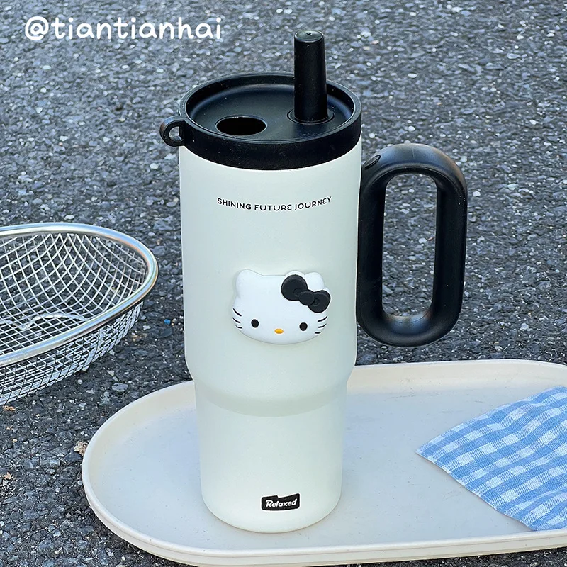 Large Capacity Insulated Tumbler With Straw 316 Stainless Steel Cute Cartoon Anti‑Slip Drop-Proof Water Bottle