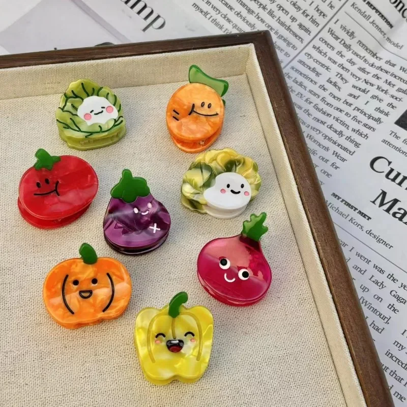 New Cute Cartoon Vegetables Hair Claw Acetate Summer Small Pumpkin Eggplant Crab Hair Clips for Woman Korean Hair Accessories