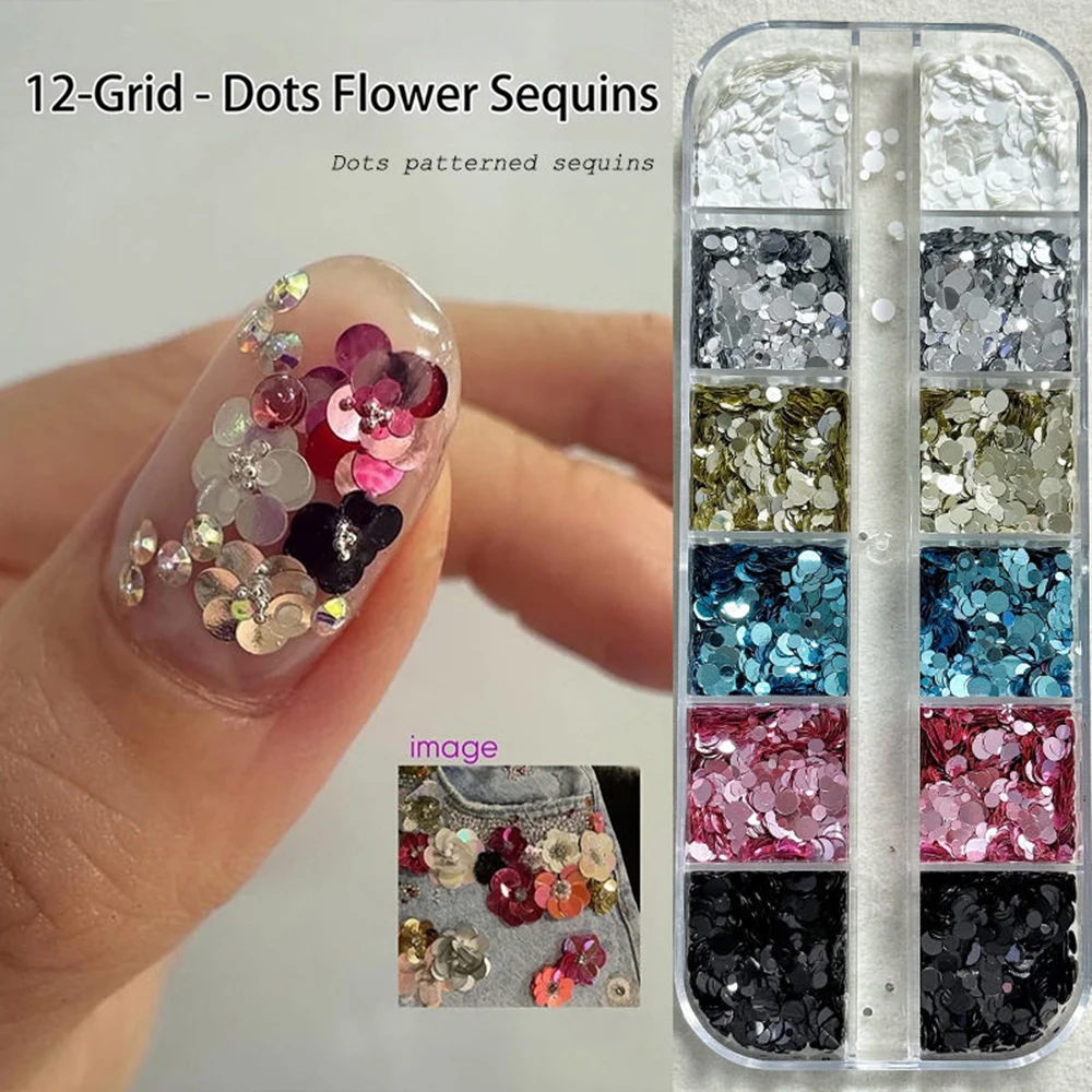 12Grids/Box Colorful Mini Flower Nail Parts Wave Point Sequin Sparkling Nail Charms DIY Minimalist Sequins Nail Art Decoration