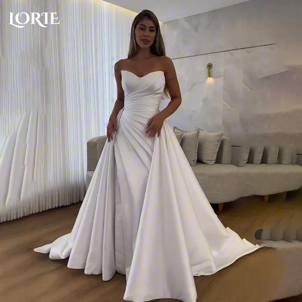 LORIE Sexy Satin Off Shoulder Wedding Dresses Detachable Train Sweetheart A-Line Customized Ivory Bridal Gown vestidos de novia