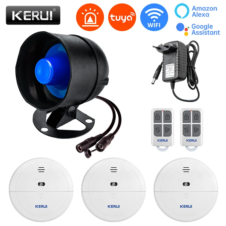 KERUI Tuya Black And Blue WIFI Wireless Loudspeaker Security Alarm System KIT Siren Home Burglar WIFI Tuya APP Remotely Control