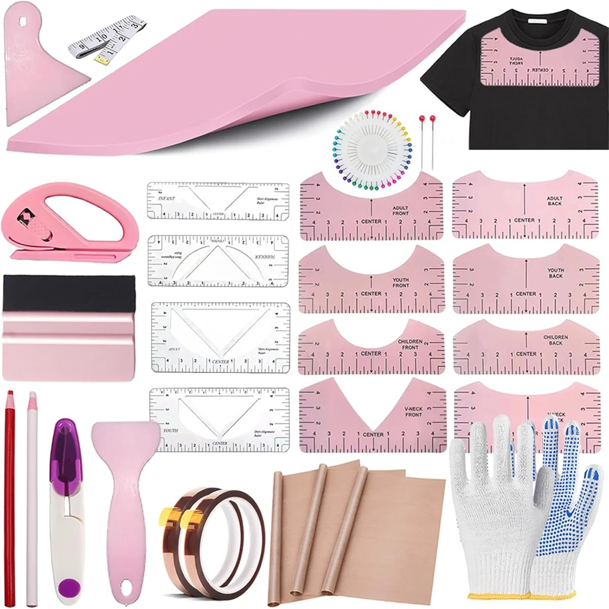 A83Z مجموعة واحدة من أدوات قميص التسامي لمحاذاة الفينيل، وسادة حرارية من السيليكون، دليل مسطرة القميص لـ HTV Vinyl، Craft B #3