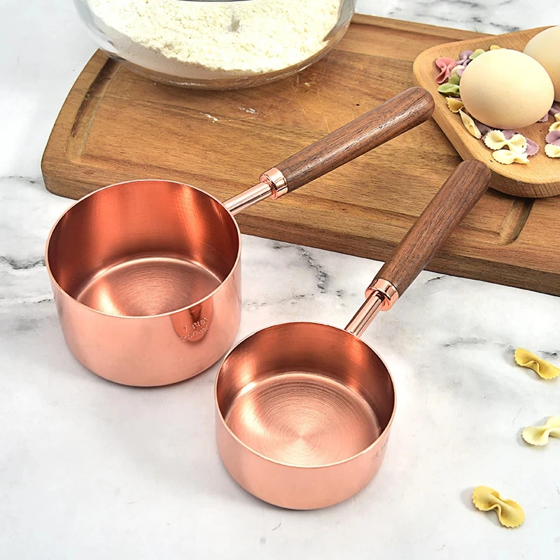 4pcs/Set Stainless Steel Measuring Cups Kitchen Dosing Spoons Set Wooden Handle Kitchen Milk Coffee Cake Baking Measuring Spoon