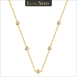 LUXUSTEEL Round CZ Pendant Necklace For Women White Colorful Cubic Zirconia Stainless Steel Collar Simple Luxury Wedding Jewelry