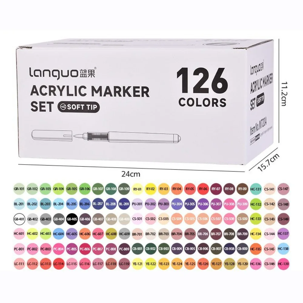 LANGUO Acrylmarkers, set van 24-288 kleuren, vloeibare verf, kunstmarkers voor doe-het-zelf schilderprojecten, inclusief vervangbare penpunten.