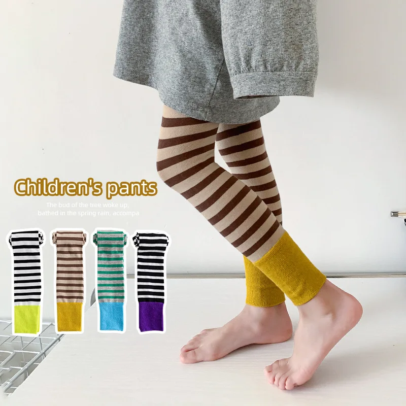 1-9 Y Legging for Girls Children Fashion Classic Black White Stripes Boys Tights Pants Breathable Cotton Kids Tights Nine-Pants