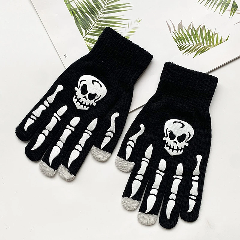 Fashion Halloween Skeleton Ghost Gloves Hat Creative Luminous Half Finger Full Fingers Print Warm Breathable Gloves Gifts