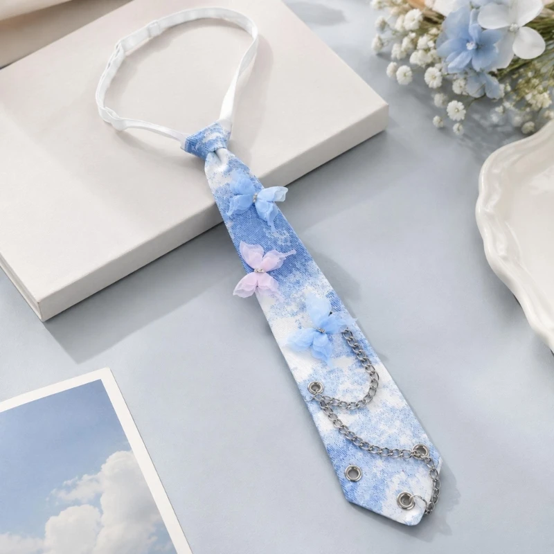 Q39C Decorative Pointed Tie with Butterfly Decors for Women Girl Street Wear Styling