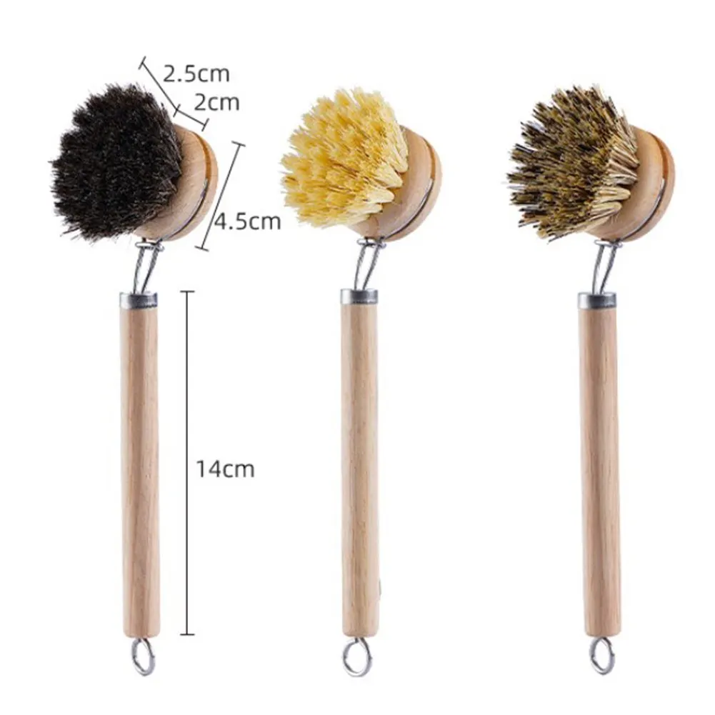 Wooden Dish Scrub Brushes Natural Bristles Kitchen Cleaning Scrubbers Long Handle Brush Kitchen Washing Dish Pot Brush