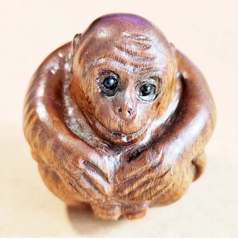 

F094 - 30 Years OLD 1.5" Collectible Green Rosewood Netsuke - Monkey