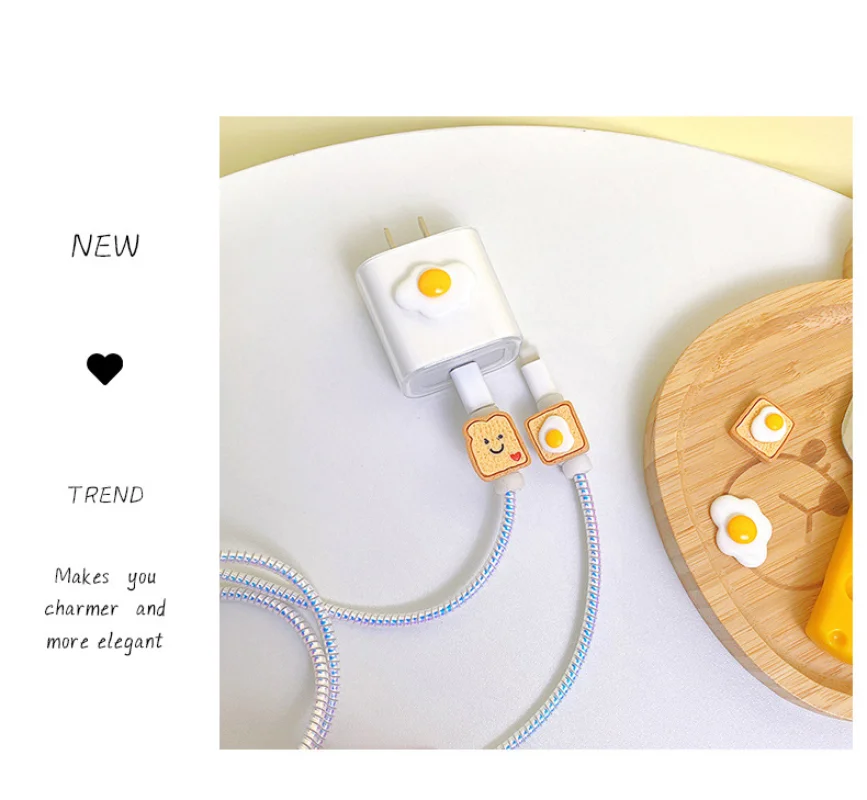 Etui ochronne na ładowarkę USB do telefonu komórkowego do ładowarki IOS Android Catoon Fried Egg Protectors Kabel Organzier do uniwersalnego telefonu