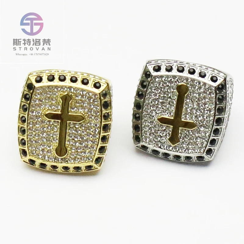 

Popular Custom Hip-hop Fashion Ring Stainless Steel with Copper Inlay Stylish Cross Design