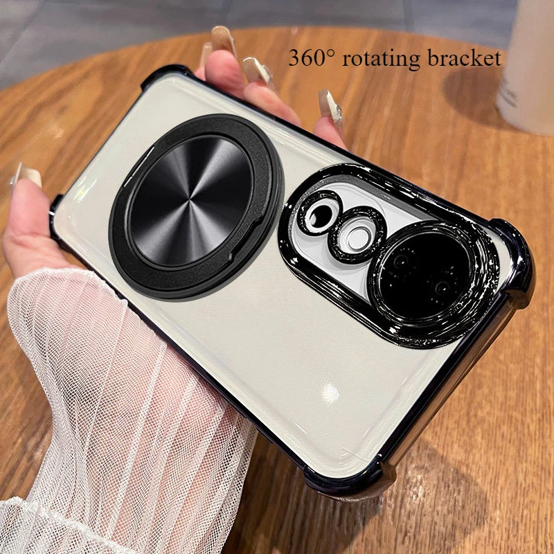 

For VIVO V40 V30 Pro V30E Case Transparent Electroplating 360° Rotating Bracket TPU Anti-fall Cover For VIVO V 40 30 E Pro Funda