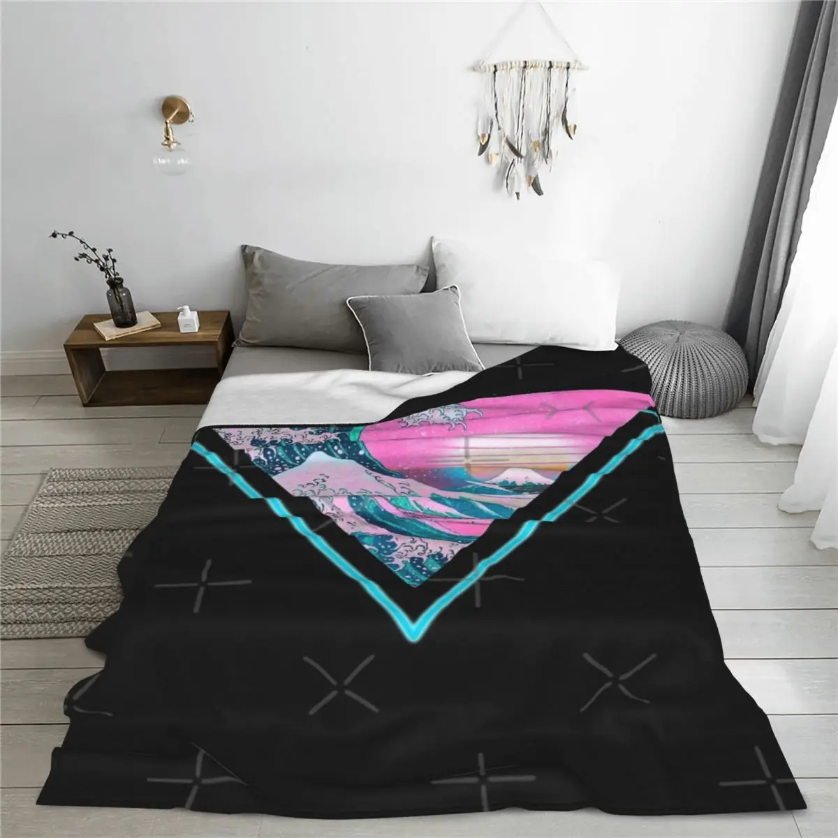 Vaporwave Aesthetic Great Wave Retro Triangle Four Seasons Universal Blanket Movie Theater Can Be Covered Halloween Gifts