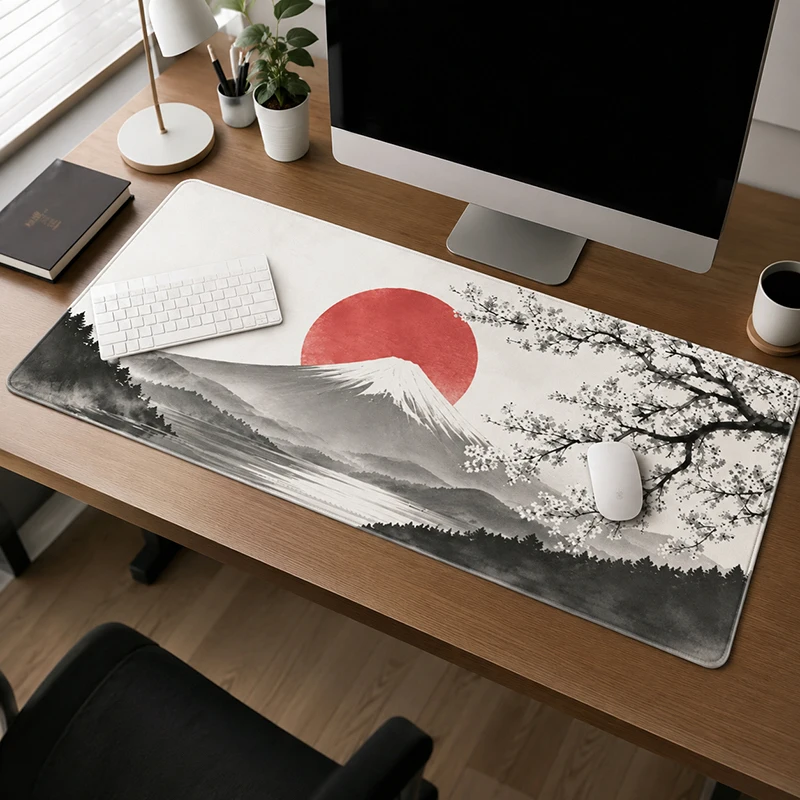 Mouse Pad Ink Mount Fuji Red Sun Gamer XL Home HD Mousepad XXL keyboard pad Playmat Carpet Soft Non-Slip Computer Mouse Mats