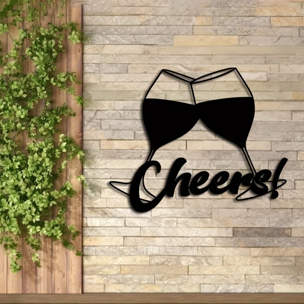 CIFBUY Iron Wall Decor Cheers Metal Sign For Kitchen Bar Restaurant Indoor Outdoor Couple Gift Black