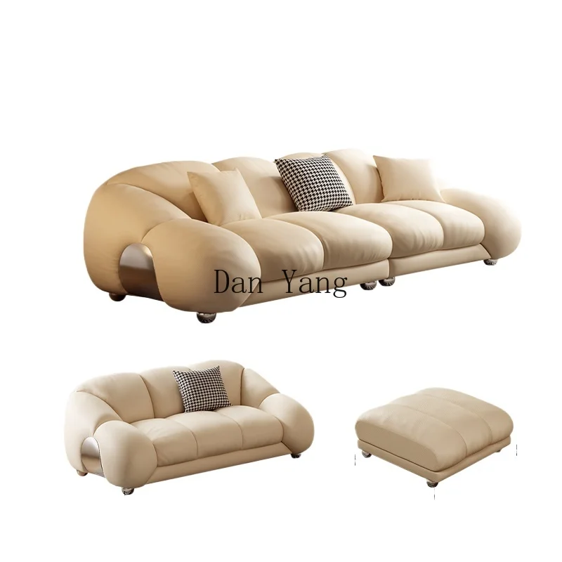 

YJ leather sofa cream style living room home champagne first layer cowhide cloud