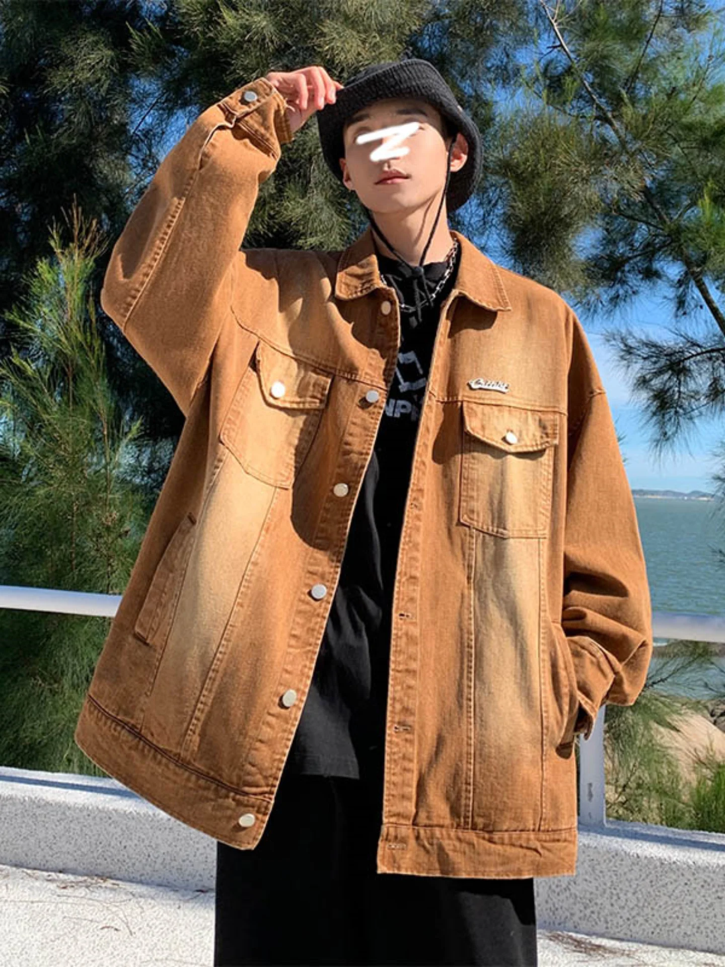 

Высококачественная джинсовая куртка с эффектом тай-дай для мужчин, свободного кроя, в стиле рабочей одежды, осенняя новинка, для ранней и поздней осени, устойчивая к холоду, теплая.