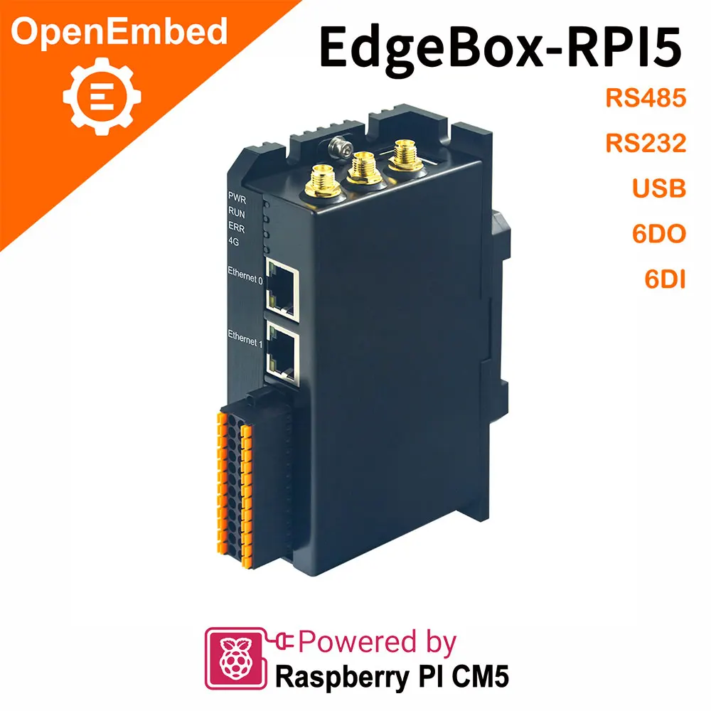 Mini PLC Programming Logic Controller Industrial Control Linux Raspberry Pi CM5 Edgebox-RPI5 GNSS WIFI 4G LTE Double RS485