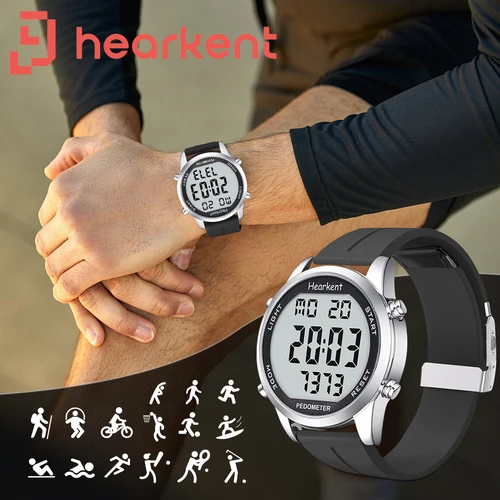 Reloj con podómetro Hearkent, reloj Digital para hombre, relojes deportivos sin Bluetooth, contador de calorías, reloj de pulsera con rastreador de Fitness para caminar