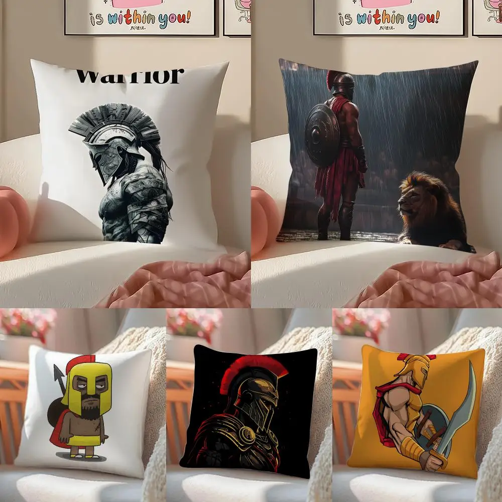 Cartoon Warriors Spartans Cushion Cover Pattern Printed Pillowcase for Living Room Sofa Cushion Cover & Bedroom Decor