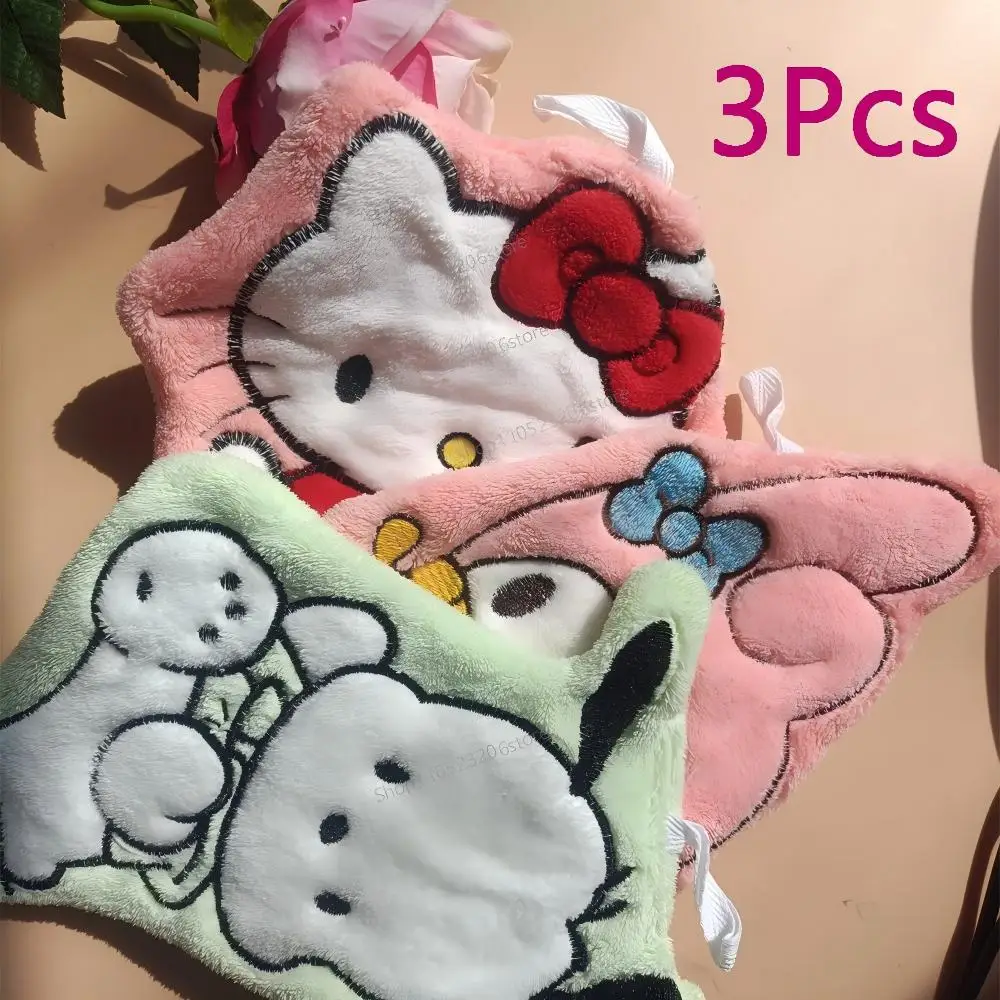 

@1/3 Pcs Sanrio Hello Kitty Hand Towel Coral Velvet Absorbent Hand Towel Hanging Type Cute Small Towel