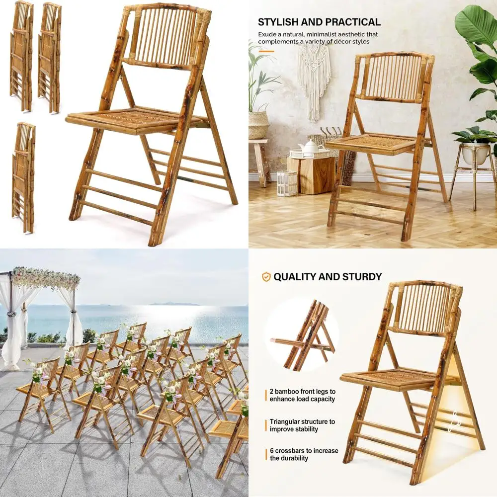 collapsible bamboo chairs: comfortable seating for indoor & outdoor use, ideal for patios, porches, weddings, parties, and event