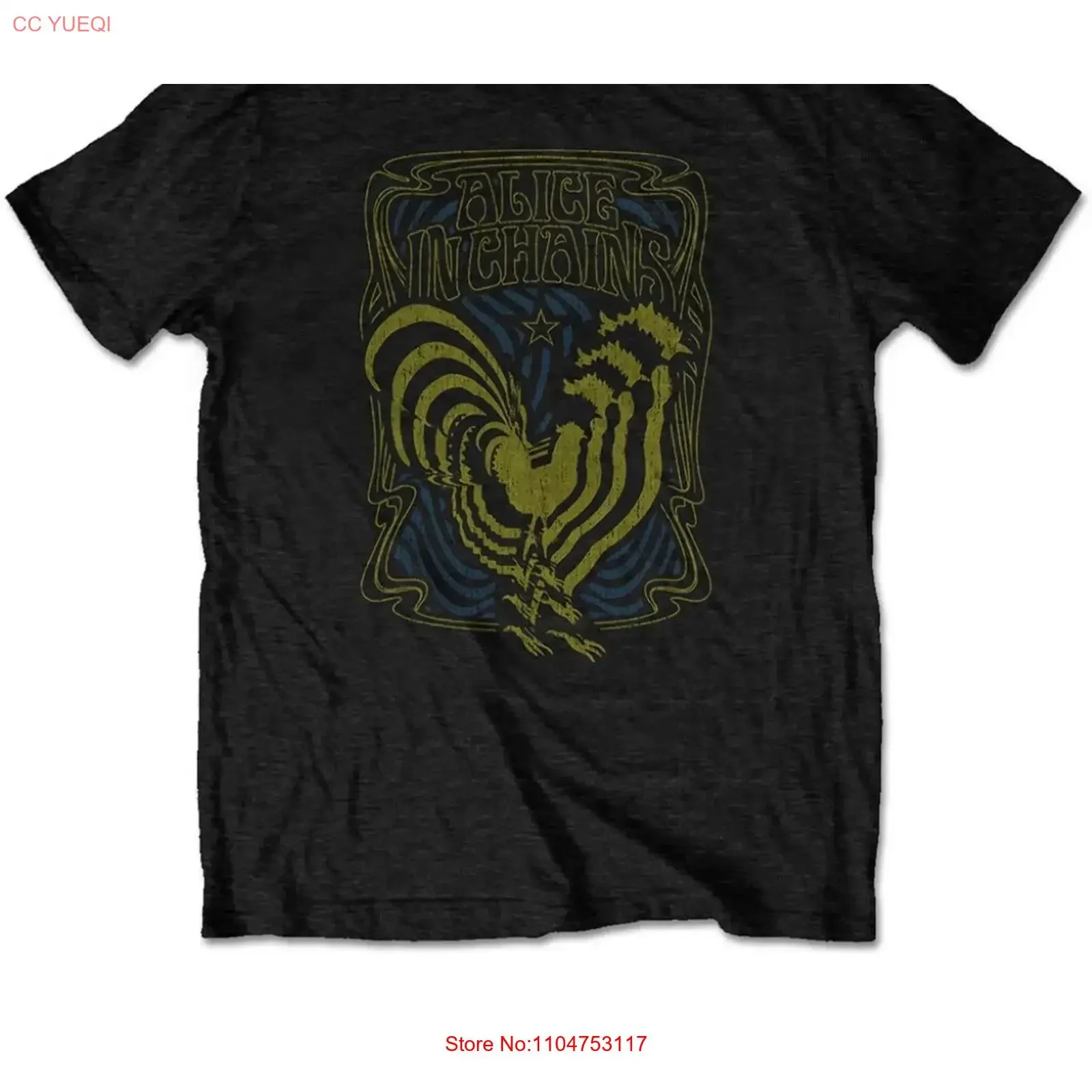 Rare Alice In Chains Psychedelic Rooster Black T Shirt Hot New vintage Washed Stretched Soft Slightly streetwear Casual