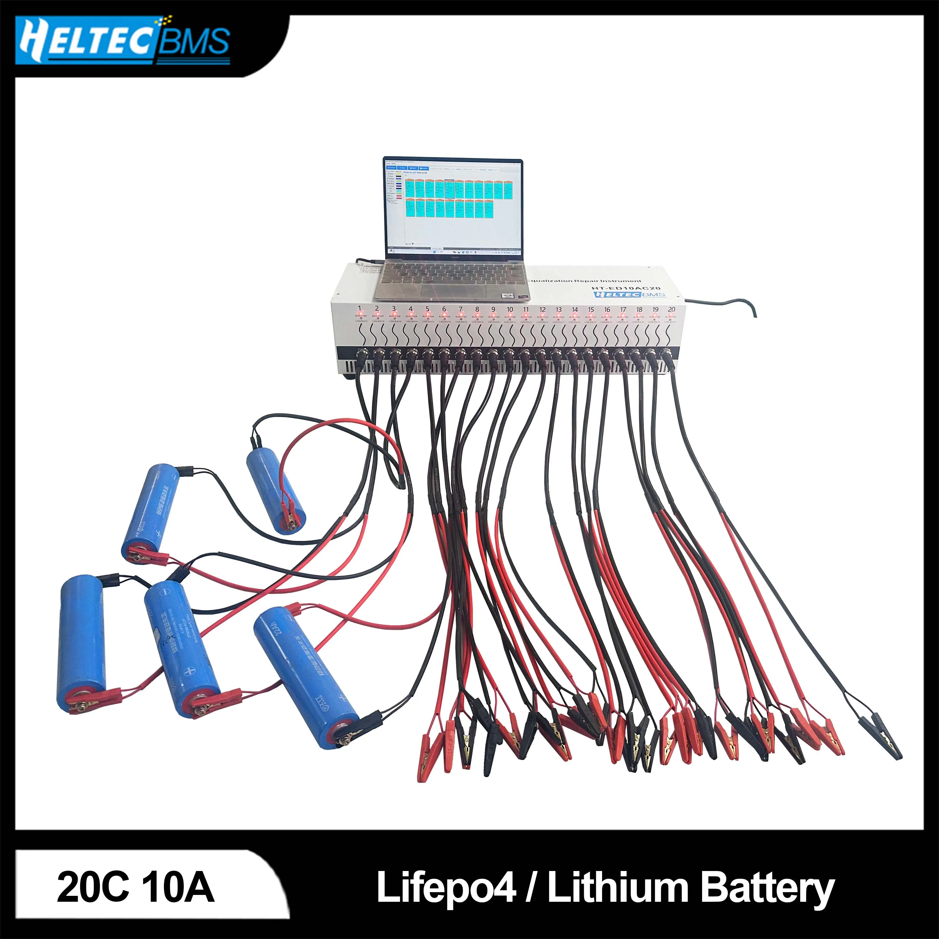 

Heltecbms 20 Channel Battery Capacity Tester 10A Charge/Discharge Volatge equalizer/18650/21700 Lipo/Lifepo4 battery car repair